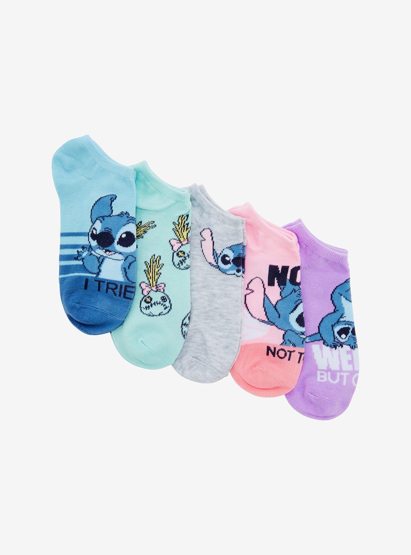 Disney Lilo & Stitch Phrases No-Show Socks 5 Pair, , alternate