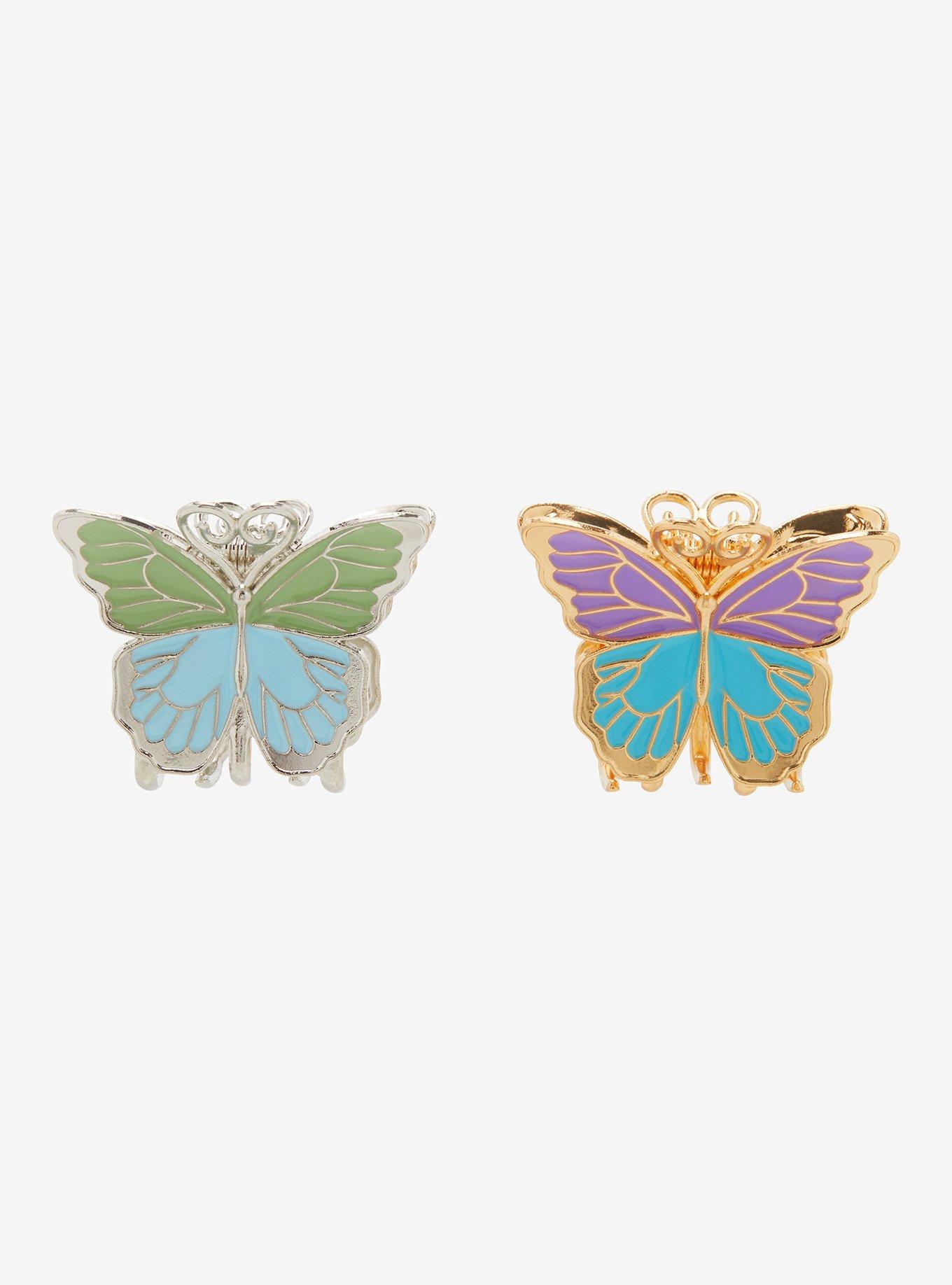 Thorn & Fable Two-Toned Butterfly Mini Claw Hair Clip Set, , hi-res