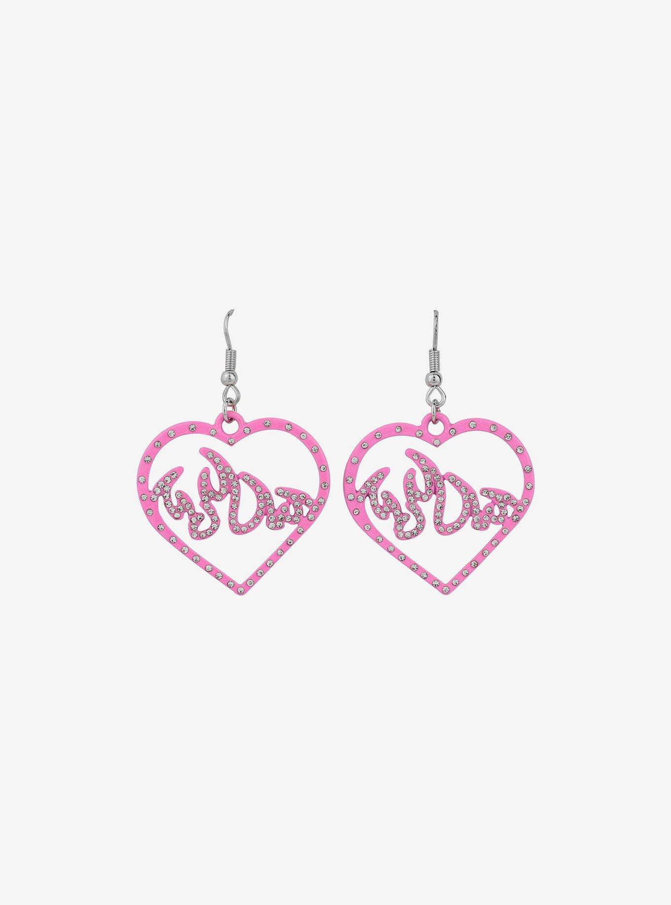 Pink Heart Flame Drop Earrings, , alternate