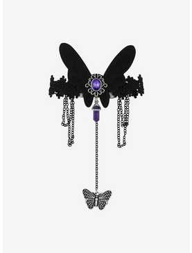 Black Butterfly Crystal Chain Hand Ring Bracelet, , hi-res