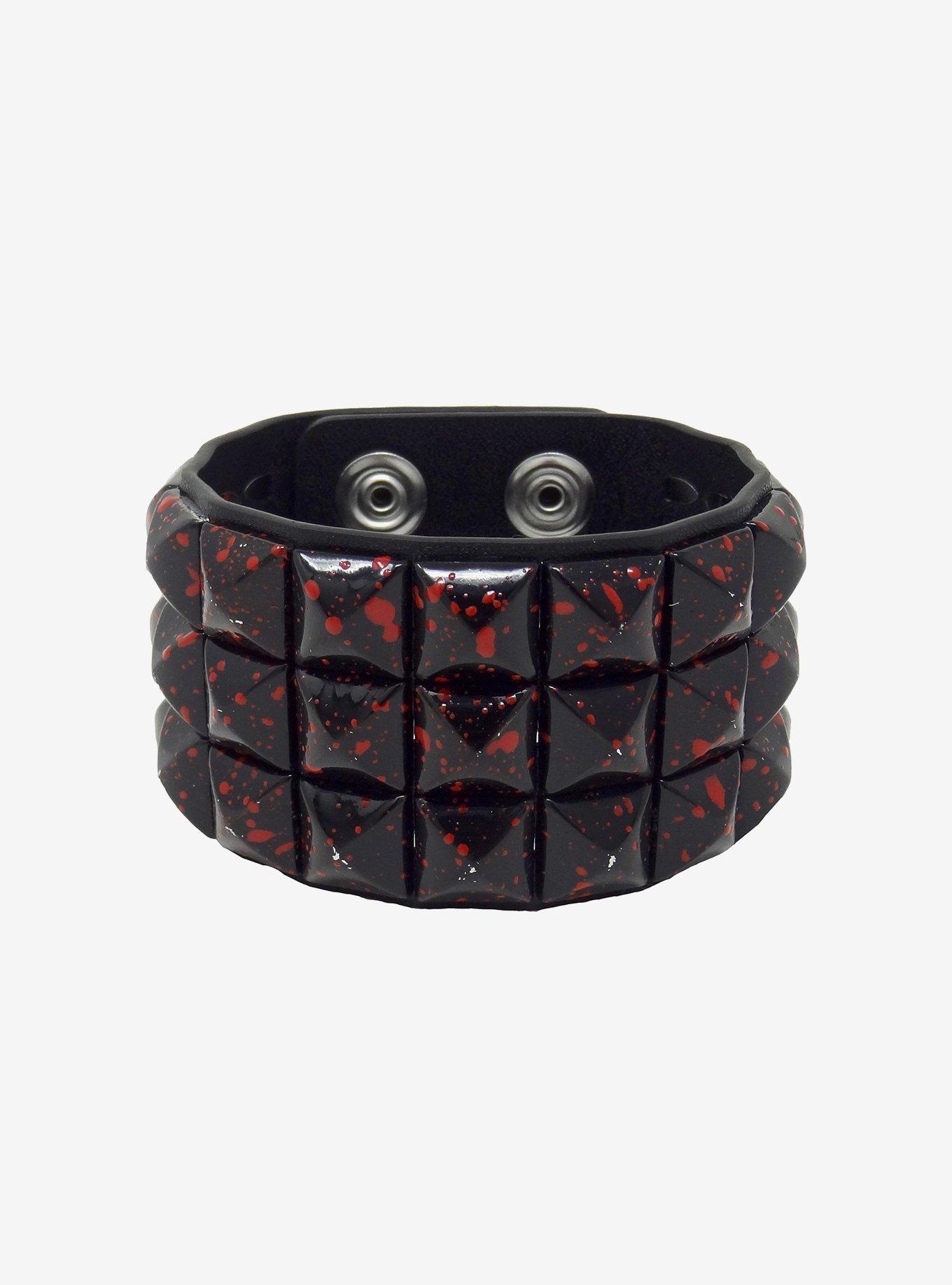 Black & Red Splatter Pyramid Cuff Bracelet, , alternate