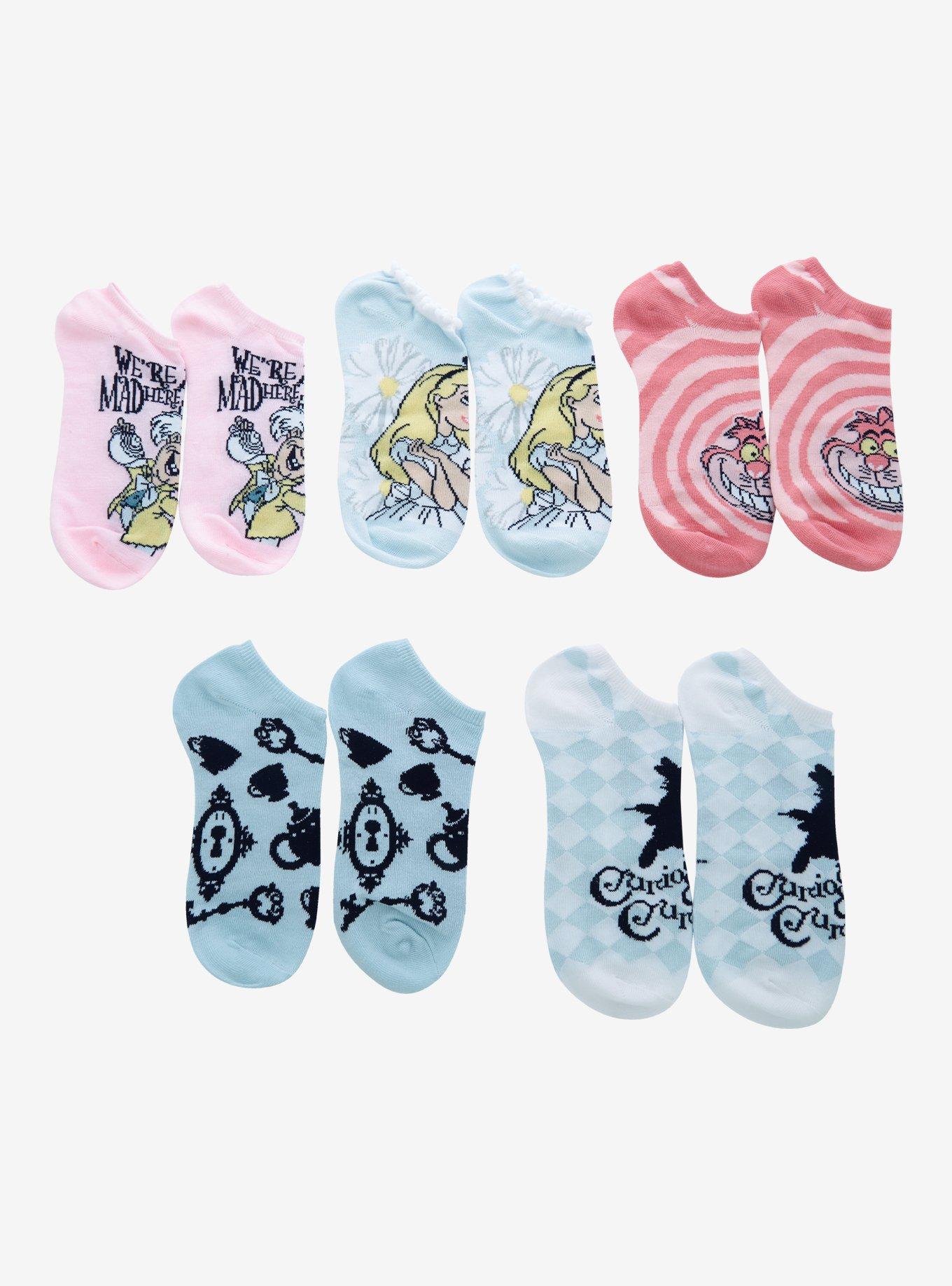 Disney Alice In Wonderland Pastel Character No-Show Socks 5 Pair, , alternate