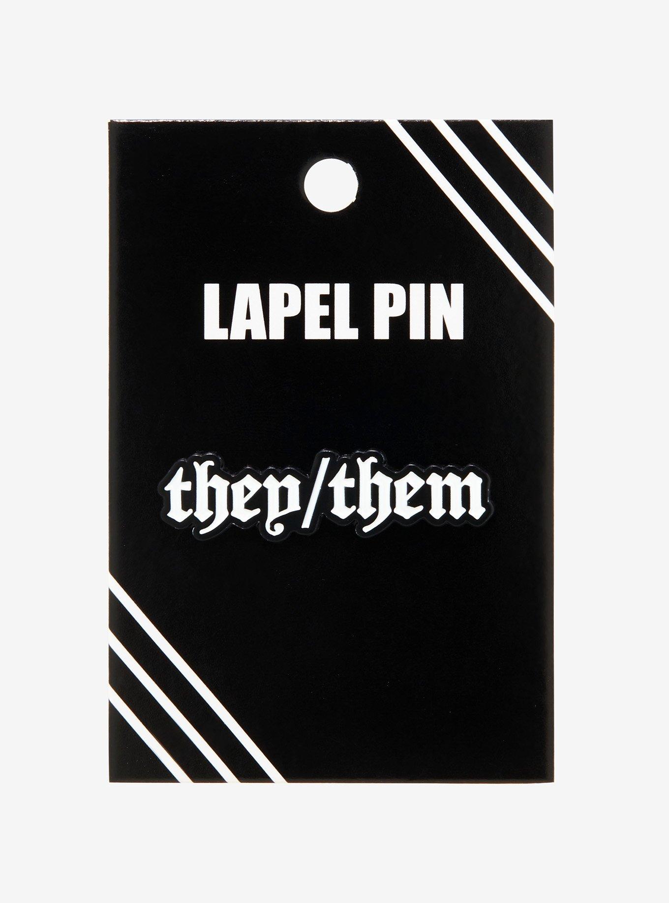 They/Them Pronoun Gothic Font Enamel Pin, , alternate
