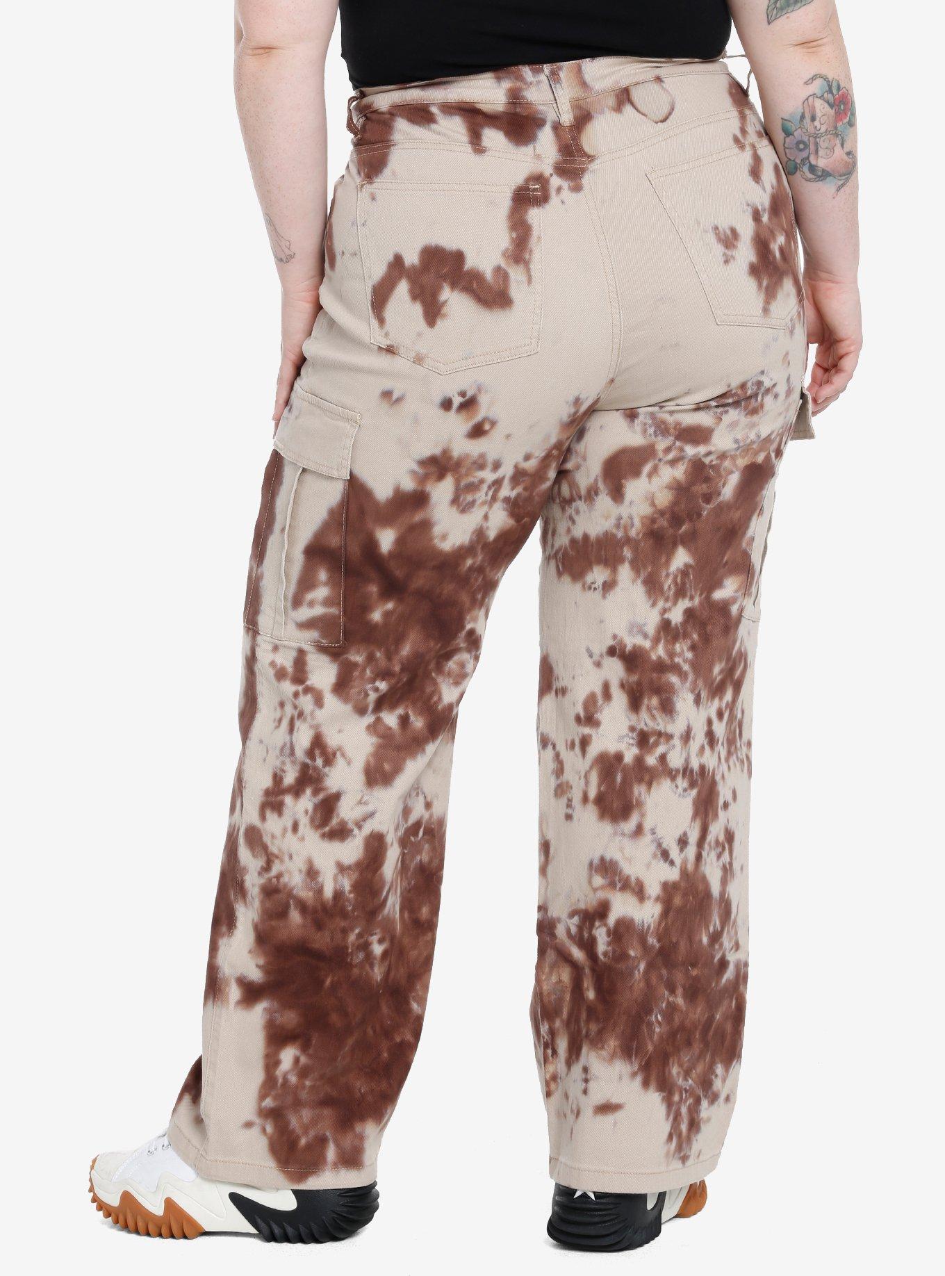 Social Collison Brown Tie-Dye Straight Leg Pants Plus Size, , hi-res