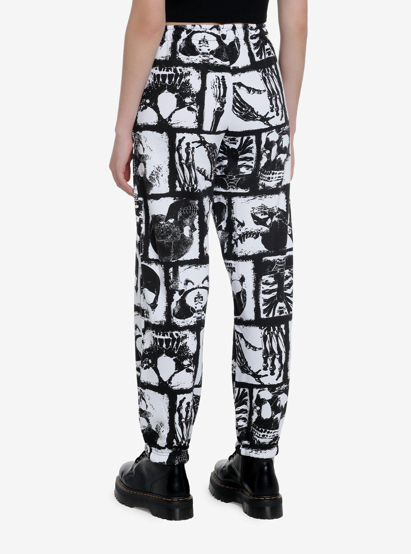 Skeleton Grid Girls Sweatpants, BLACK  WHITE, alternate