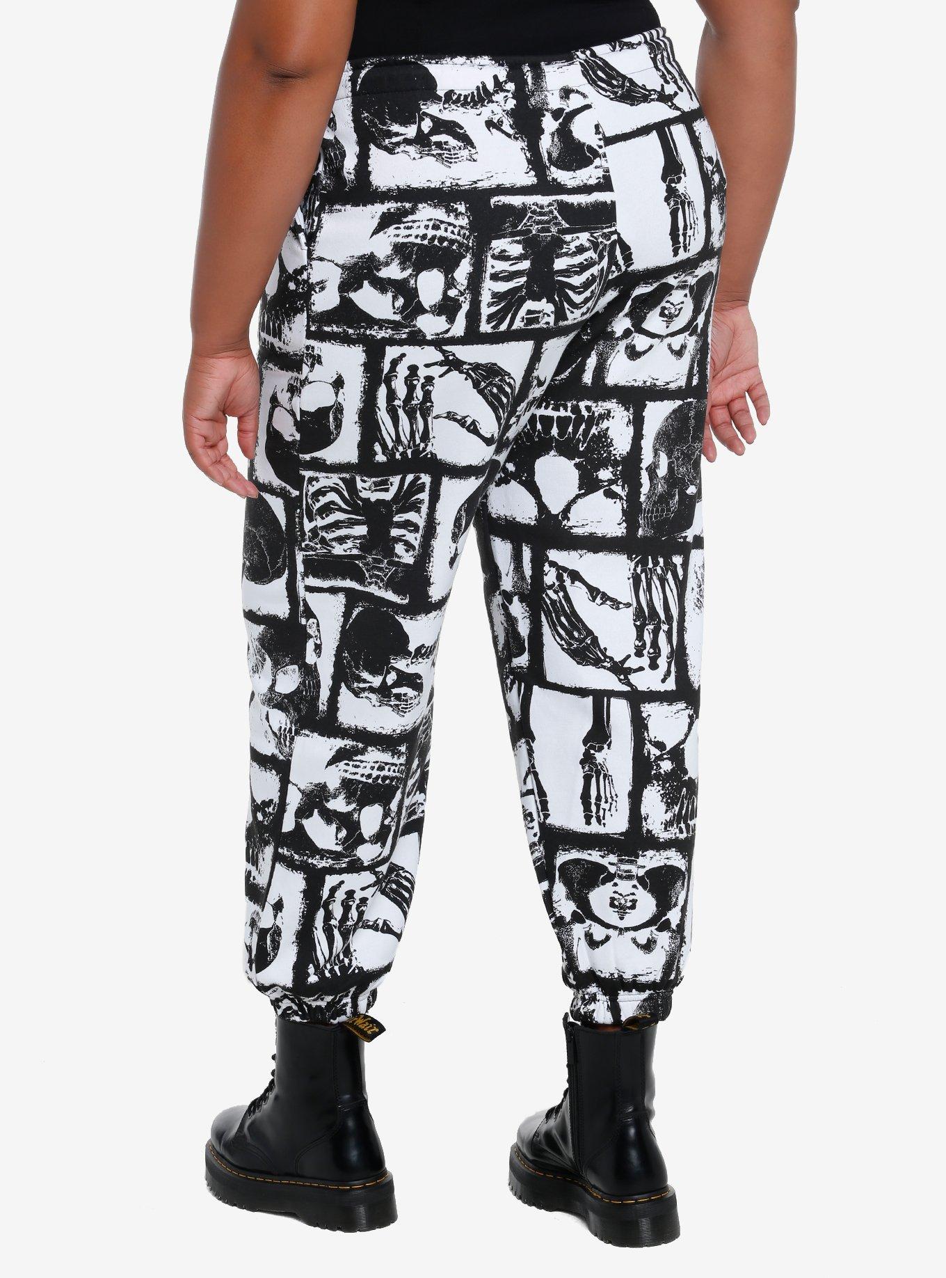 Skeleton Grid Girls Sweatpants Plus Size, BLACK  WHITE, alternate