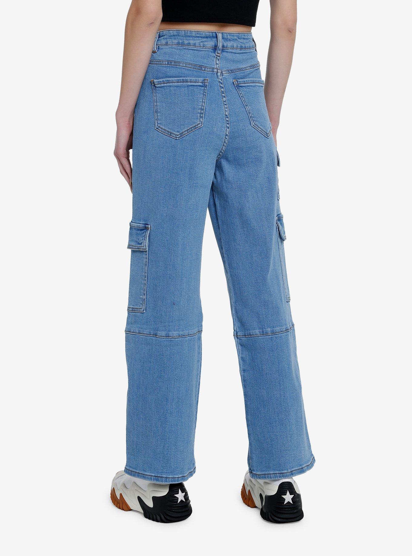 Indigo Wide Leg Cargo Denim Pants, INDIGO, alternate