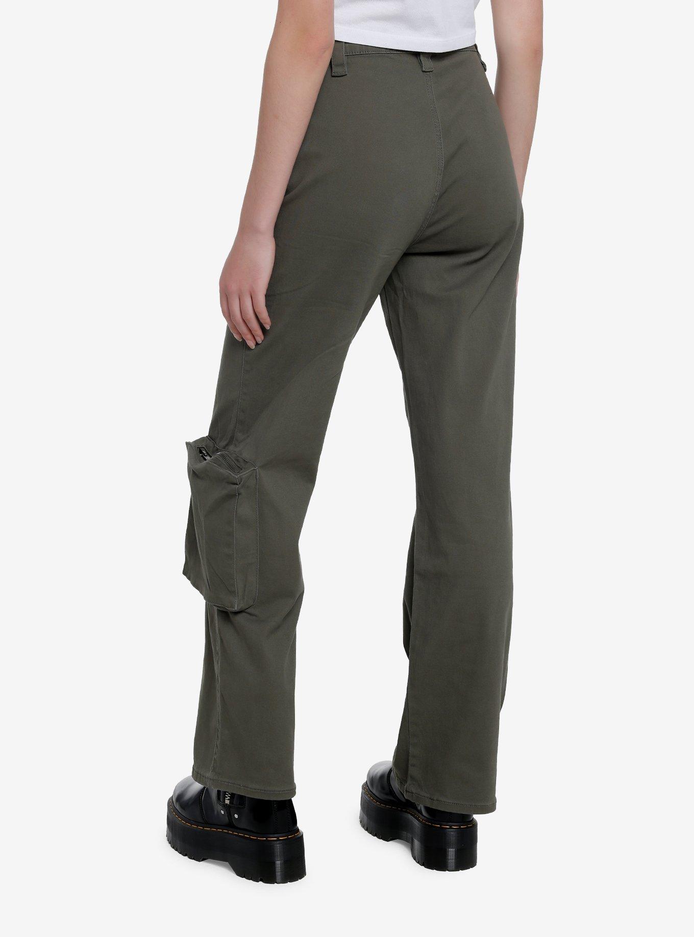 Green Wide Leg Cargo Pants, GREEN, alternate