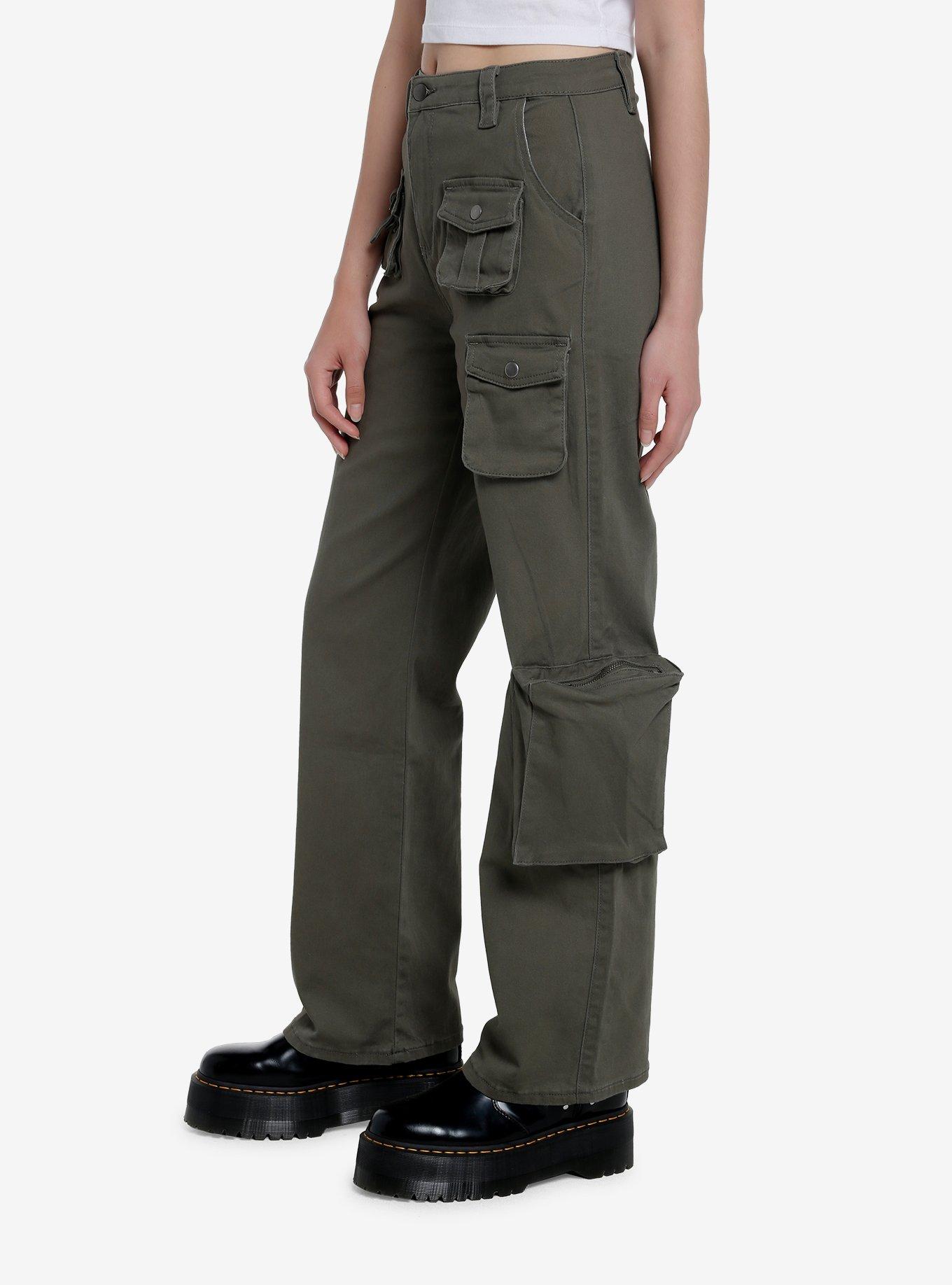 Green Wide Leg Cargo Pants, GREEN, alternate