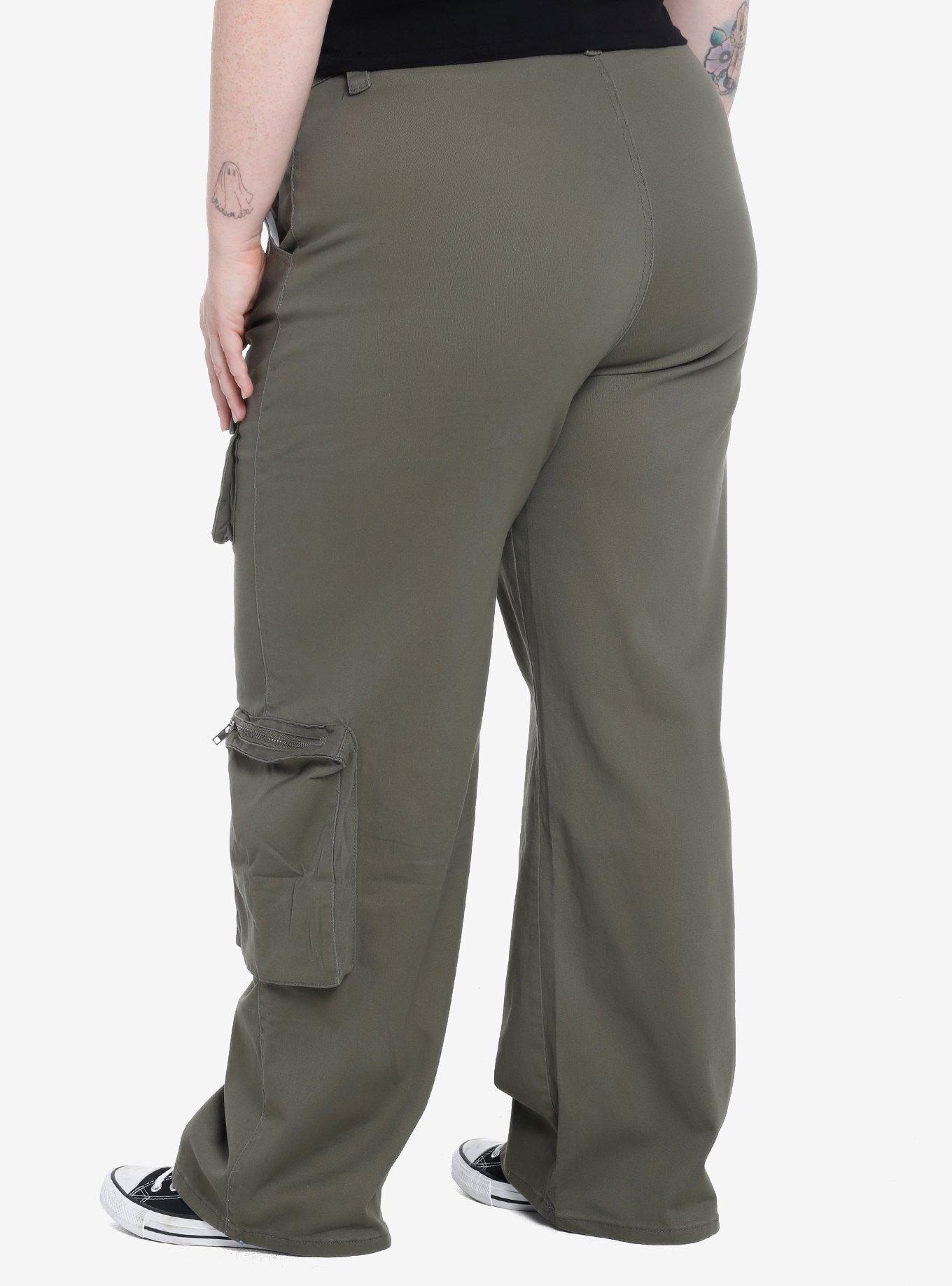 Green Wide Leg Cargo Pants Plus Size, , hi-res