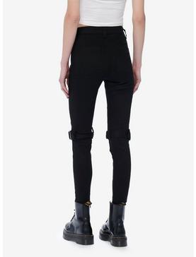 Black Grommet Zipper Super Skinny Jeans, , hi-res