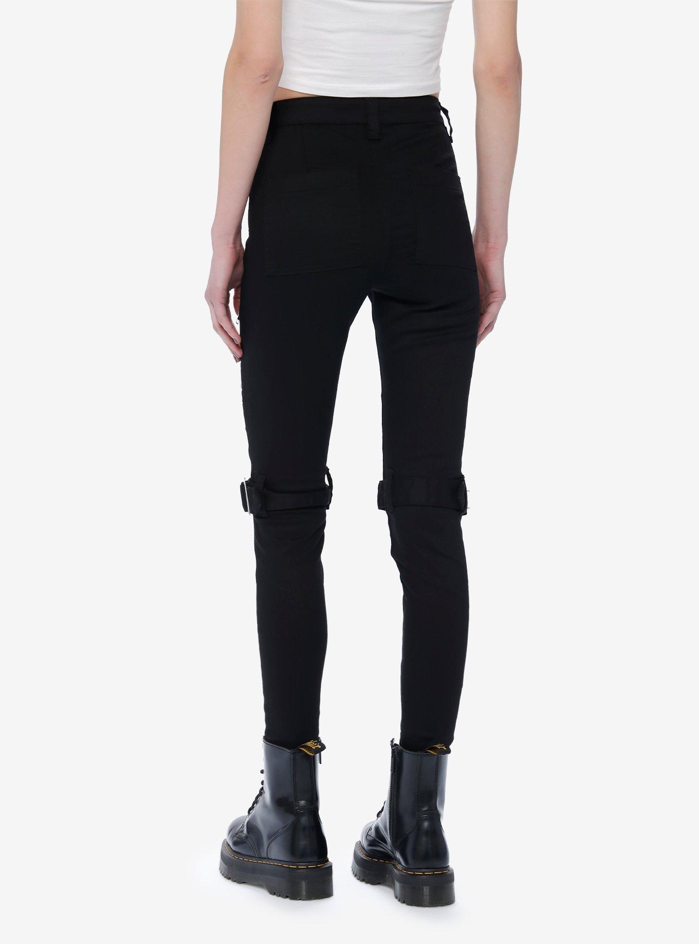 Black Grommet Zipper Super Skinny Jeans, BLACK, alternate