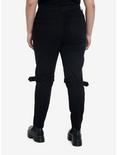Black Grommet Zipper Super Skinny Jeans Plus Size, BLACK, alternate