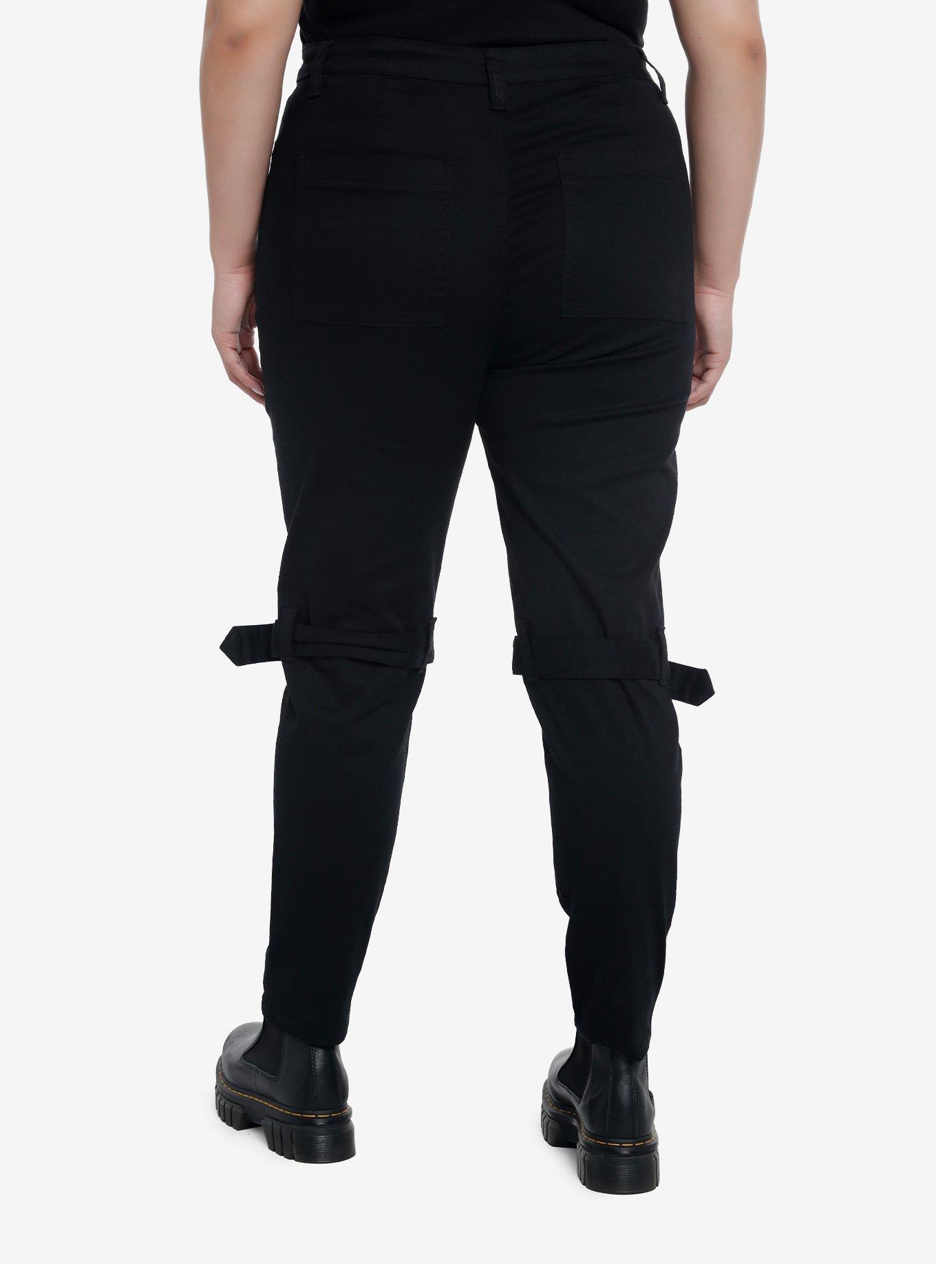 Black Grommet Zipper Super Skinny Jeans Plus Size, BLACK, alternate