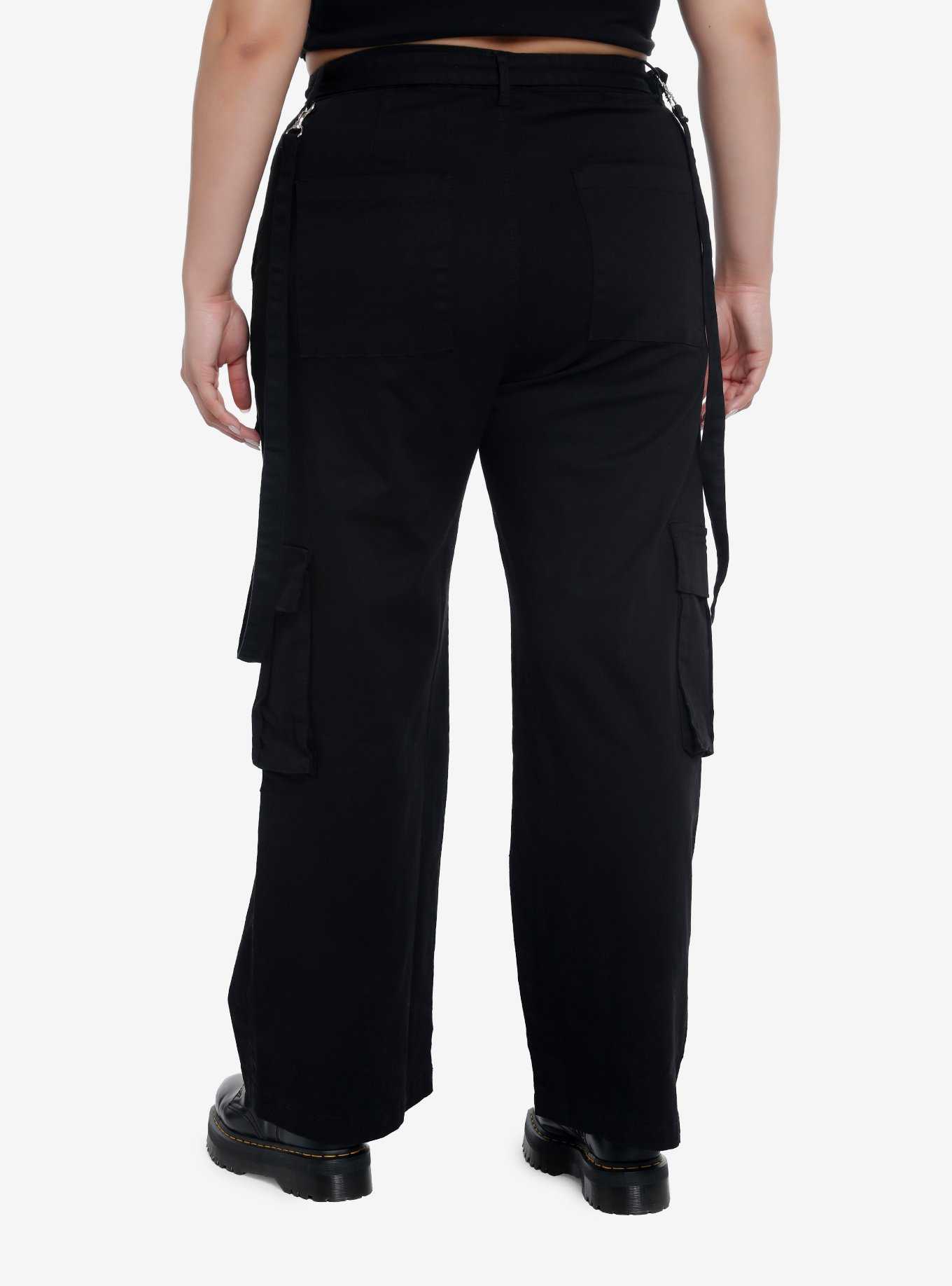 Black Suspender Carpenter Pants Plus Size, , hi-res