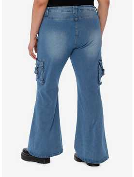 Indigo Multi-Pocket Denim Flare Jeans Plus Size, , hi-res
