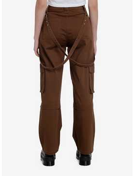 Social Collision Brown Wide Leg Suspender Pants, , hi-res