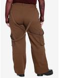 Social Collision Brown Wide Leg Suspender Pants Plus Size, BROWN, alternate