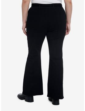 Black Grommet Belt Girls Flare Pants Plus Size, , hi-res