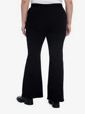 Black Grommet Belt Girls Flare Pants Plus Size, , hi-res