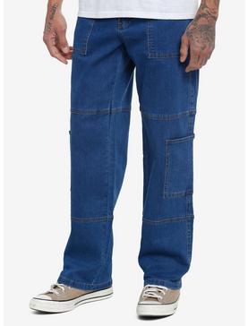 Indigo Wide Leg Cargo Jeans, , hi-res