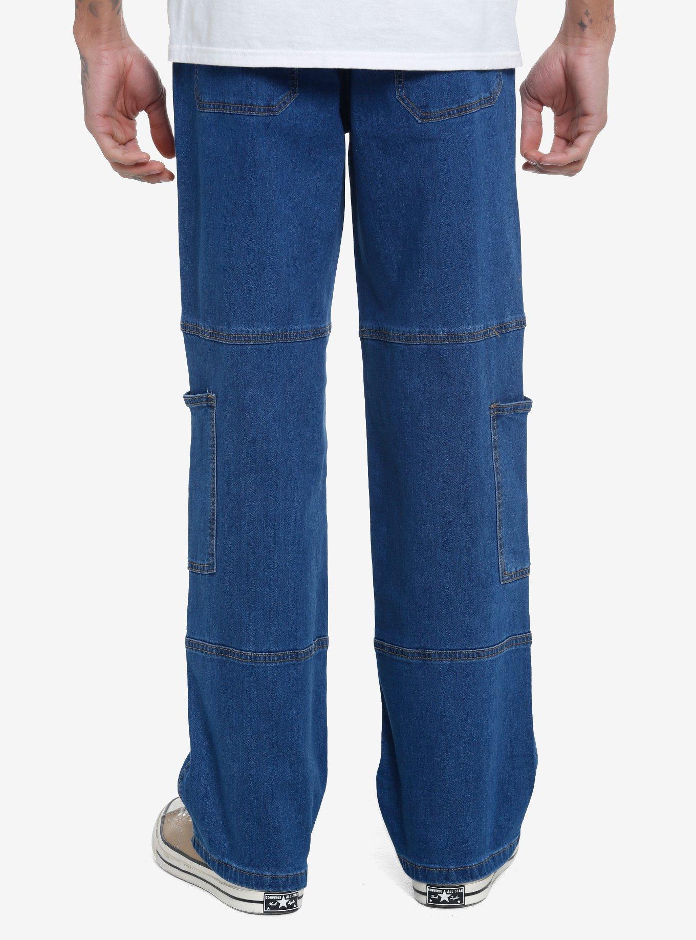 Indigo Wide Leg Cargo Jeans, INDIGO, alternate