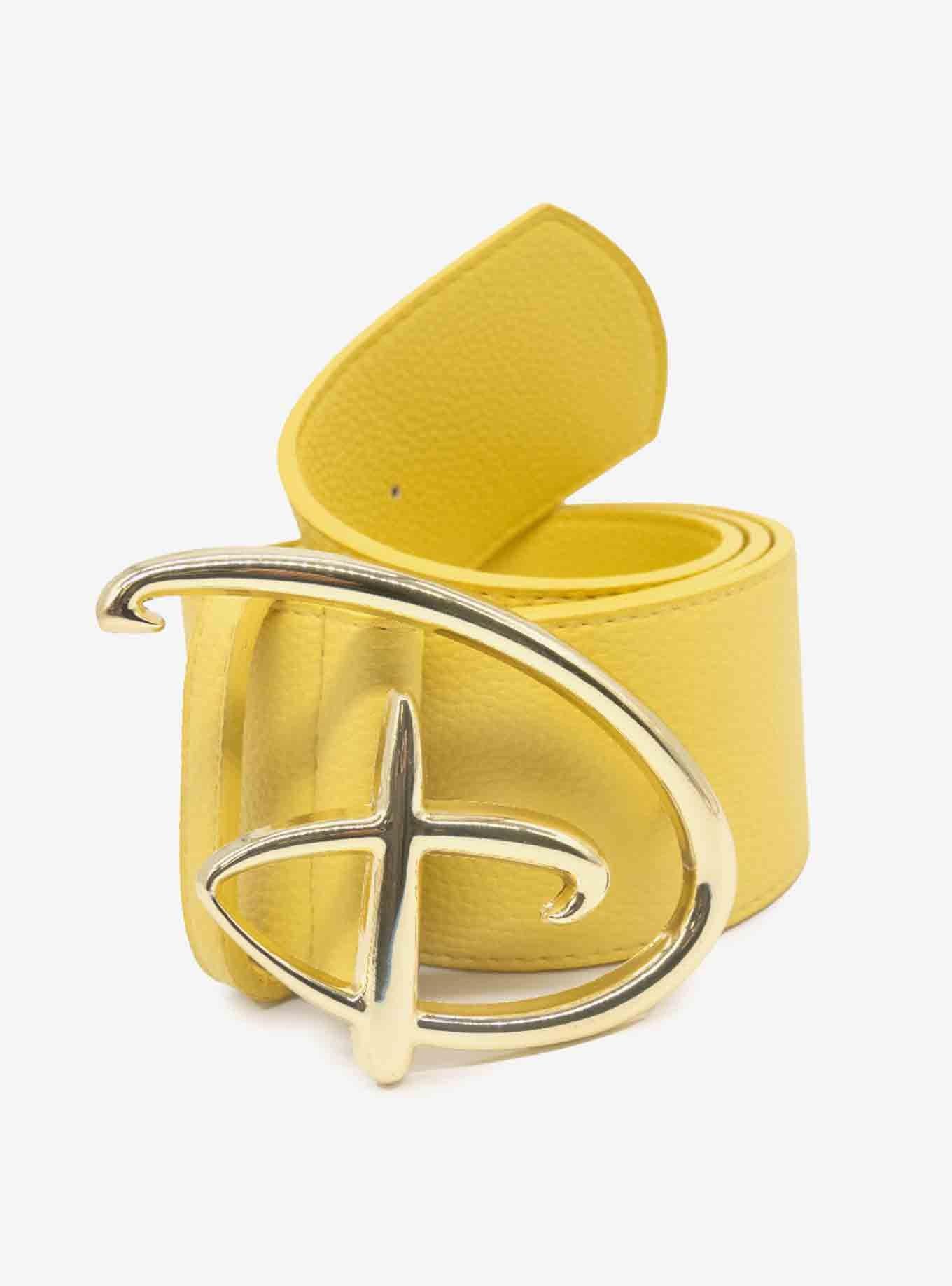 Disney Signature D Logo Gold Buckle Yellow Vegan Leather Belt, , hi-res