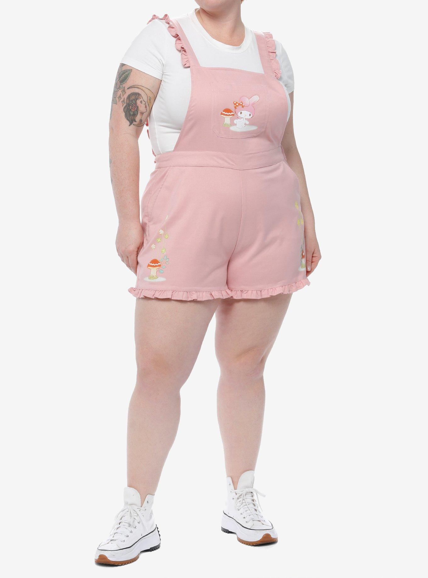 My Melody Mushroom Pink Ruffle Shortalls Plus Size | Hot Topic