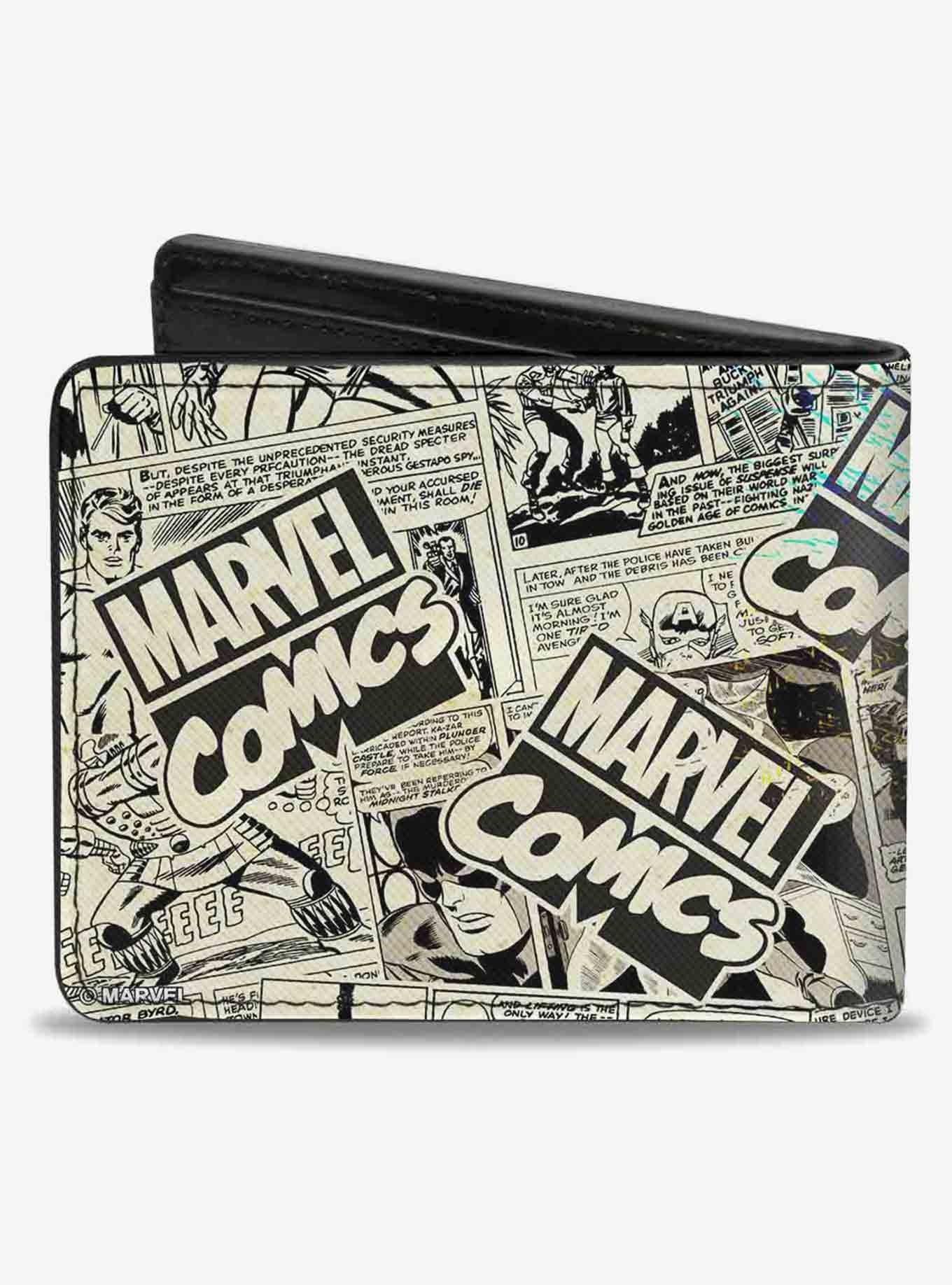 Marvel 4 Avenger Superhero Action Marvel Comics Logo Scenes Multi Bifold Wallet, , alternate