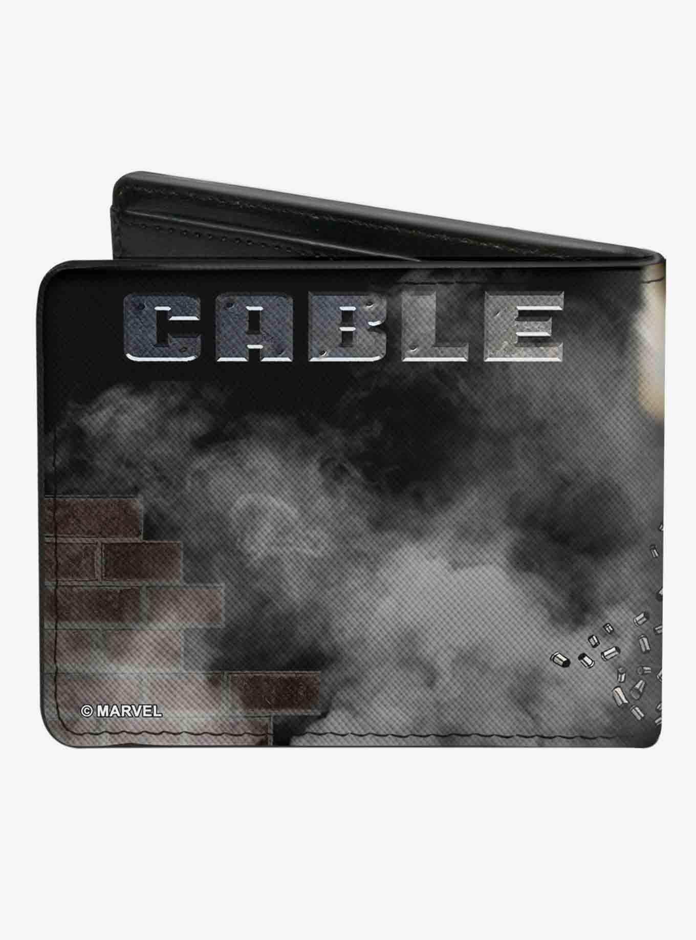 Marvel X-Men Cable Shooting Cover Pose Smoke Brick Wall Bifold Wallet, , alternate