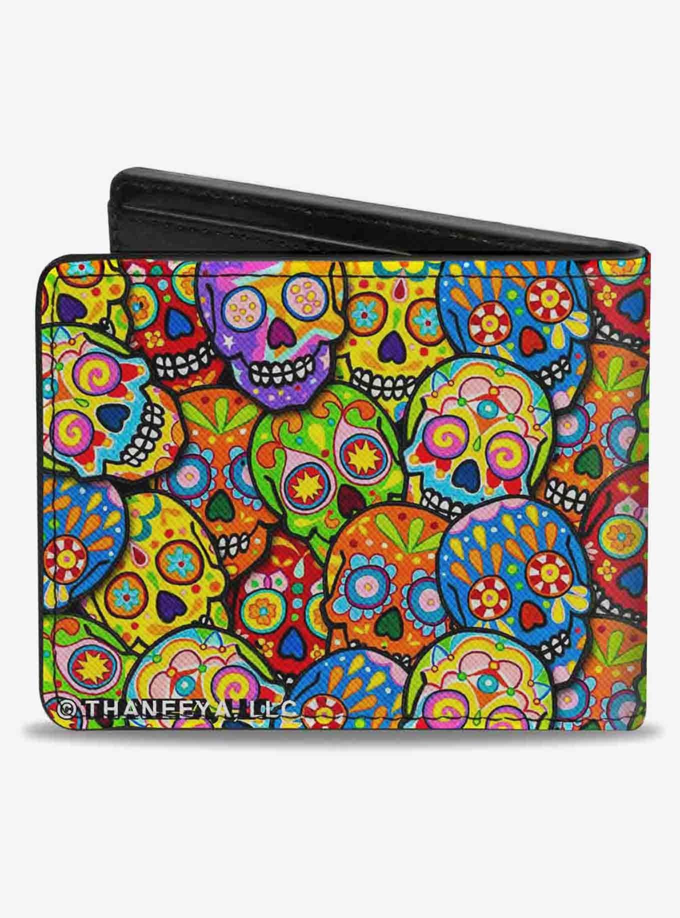 Colorful Calaveras Stacked Bifold Wallet, , alternate