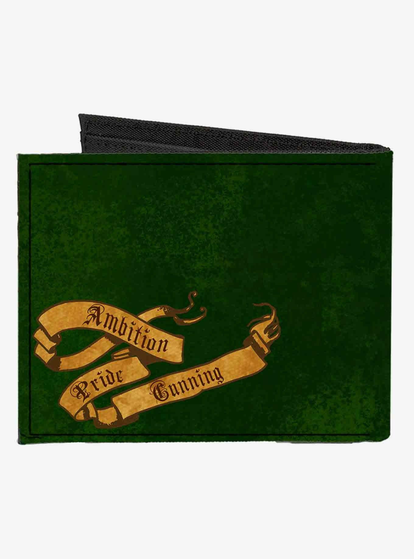 Harry Potter Slytherin Serpent Crest Ambition Pride Cunning Banner Canvas Bifold Wallet, , hi-res