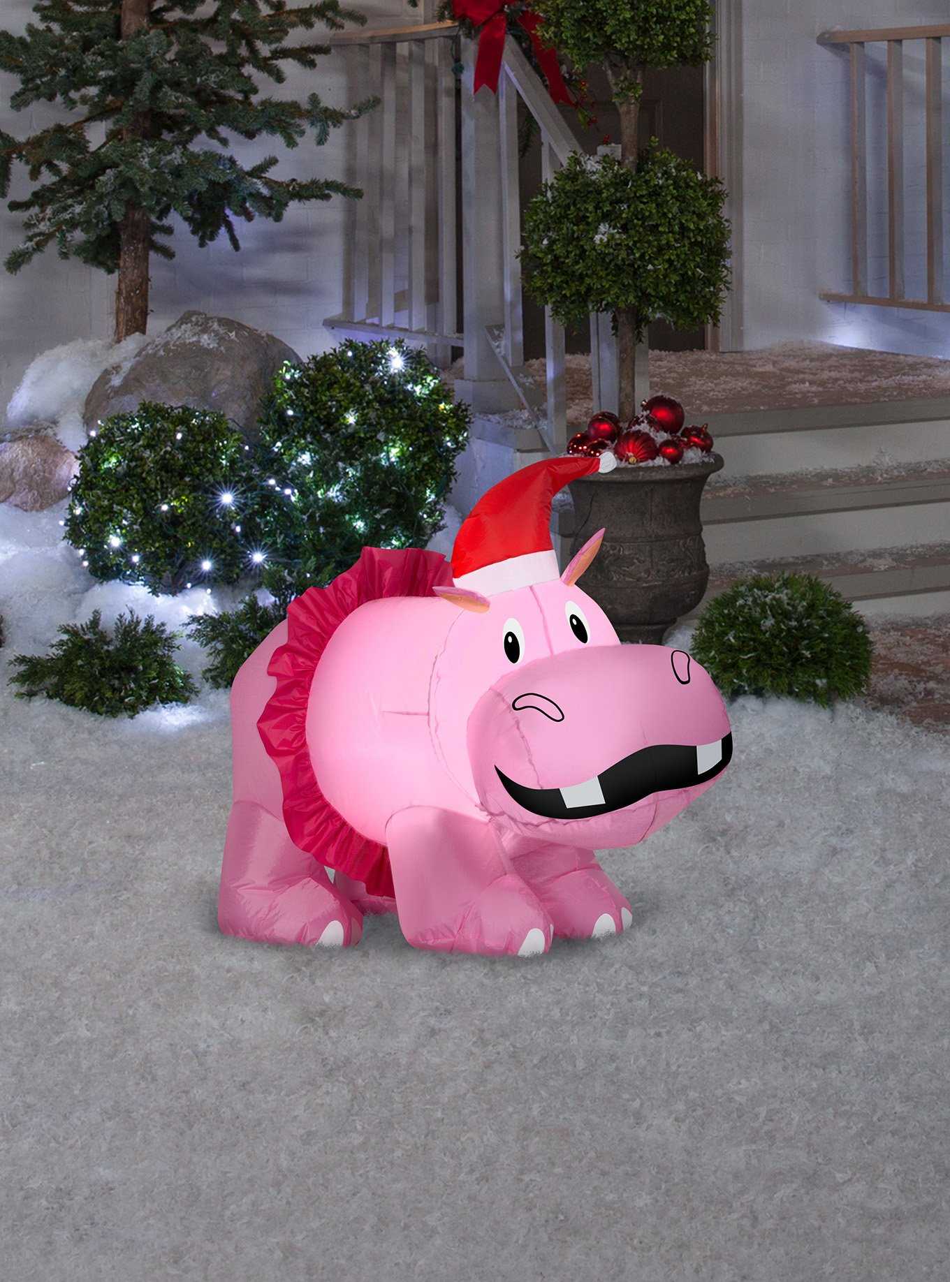 Hippo With Pink Tutu And Santa Hat Airblown, , hi-res