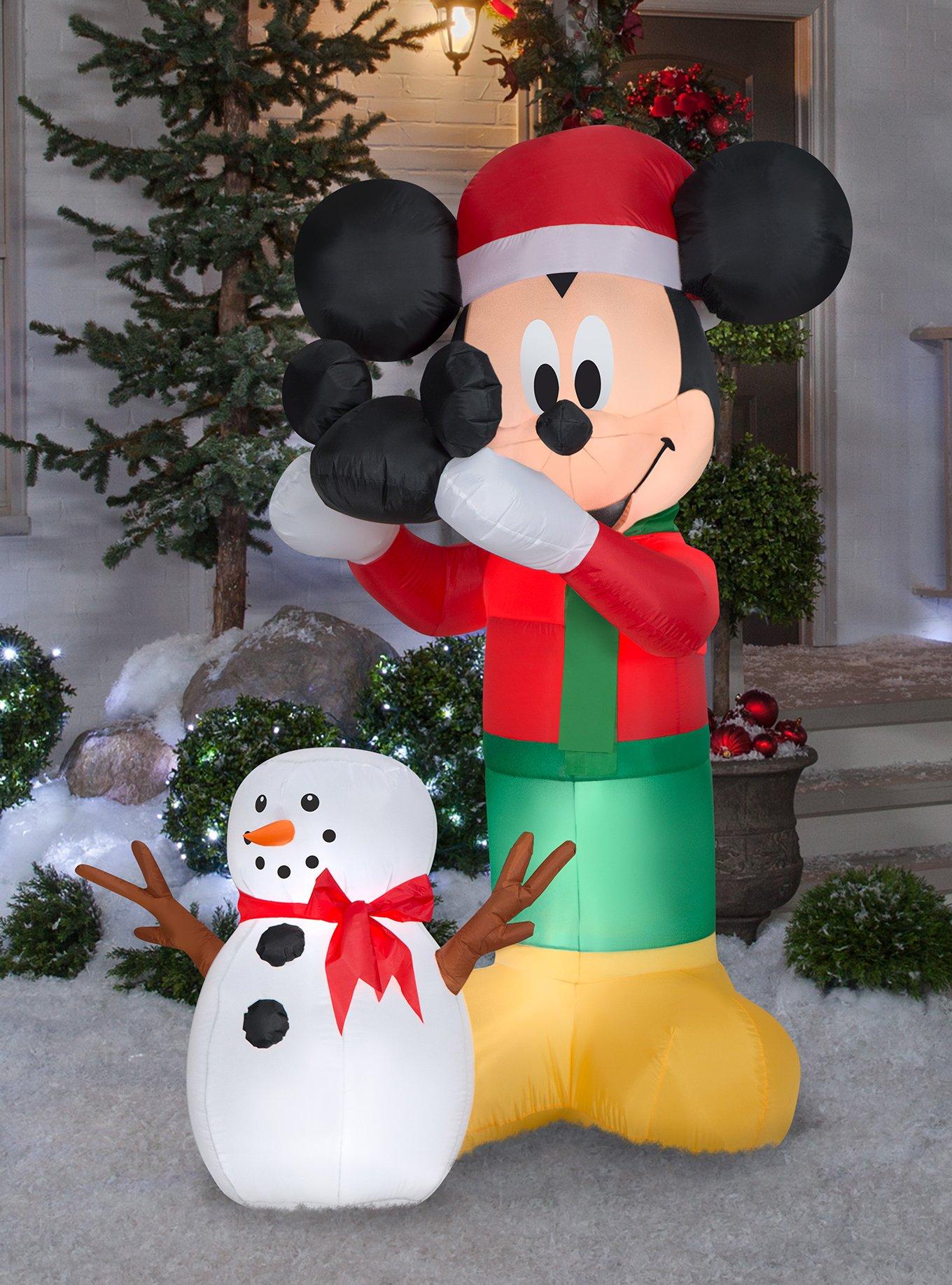 Disney Mickey Mouse Putting Hat On Mickey Snowman Animated Airblown, , alternate
