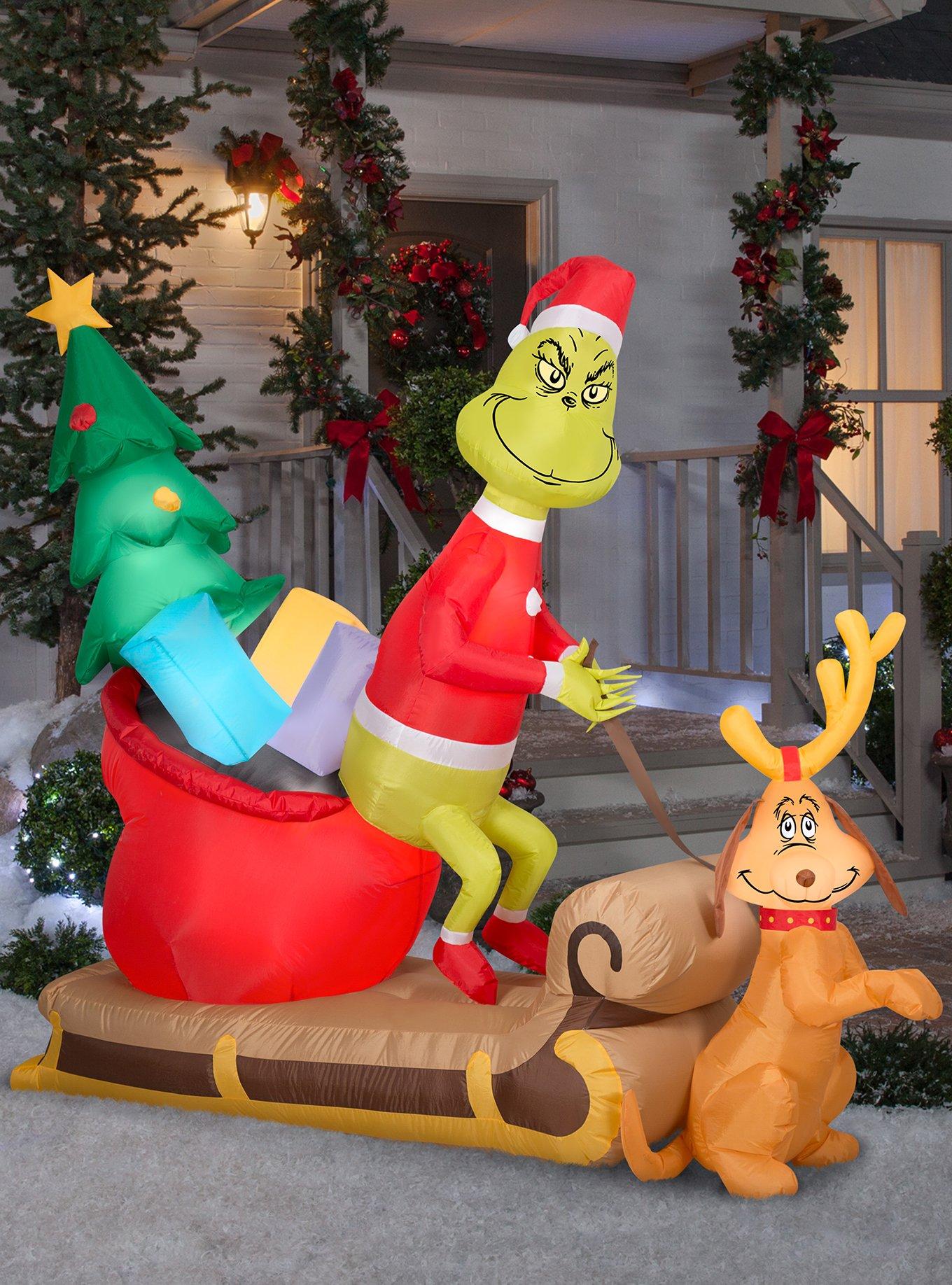 The Grinch And Max With Sleigh Large Airblown, , alternate