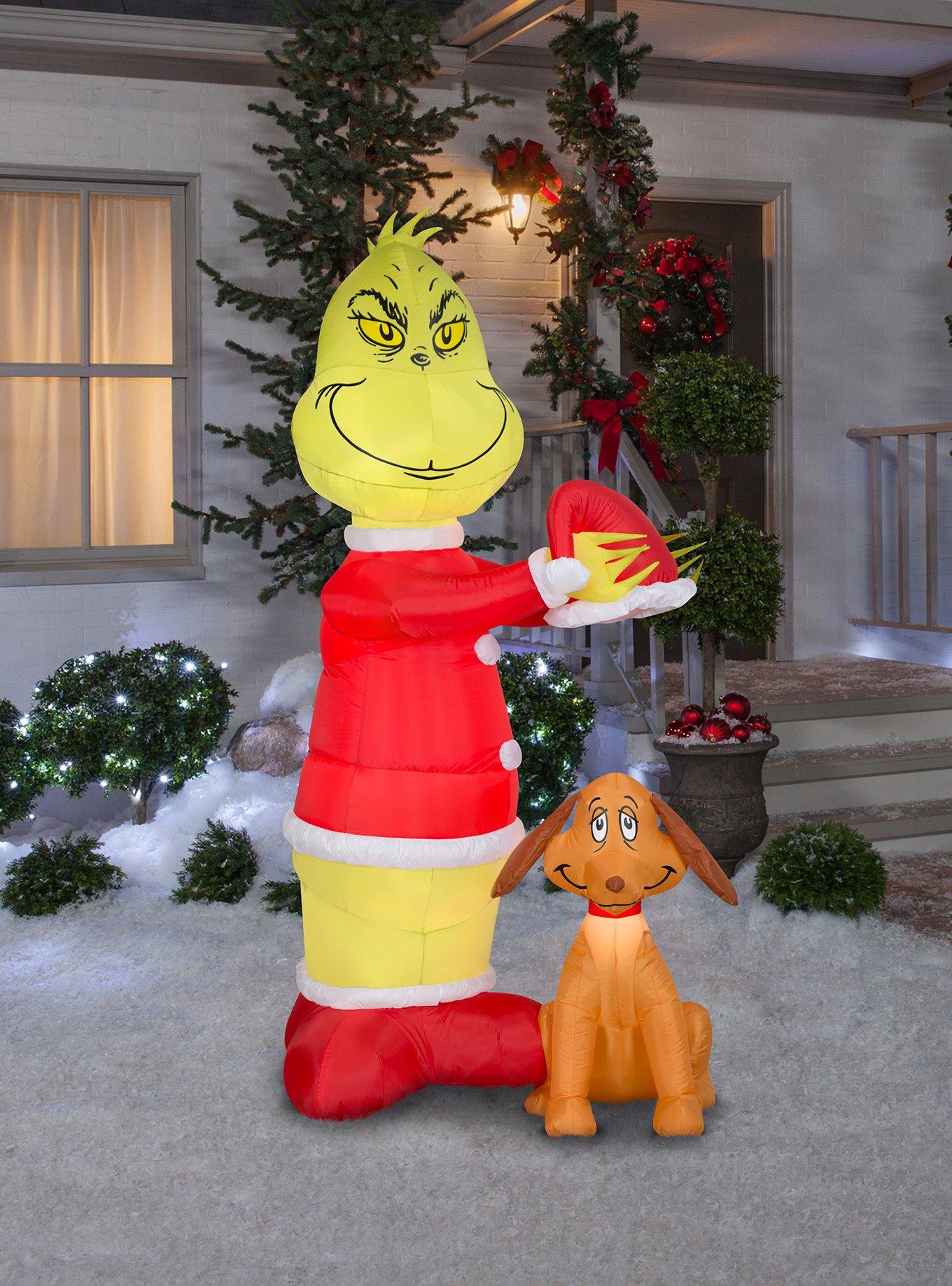 The Grinch Putting Santa Hat On Max Animated Airblown, , alternate