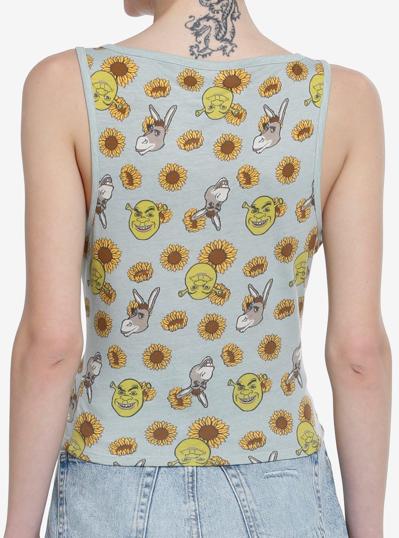 Plus Size Shrek Donkey Sunflower Henley Tank Top, MULTI, alternate