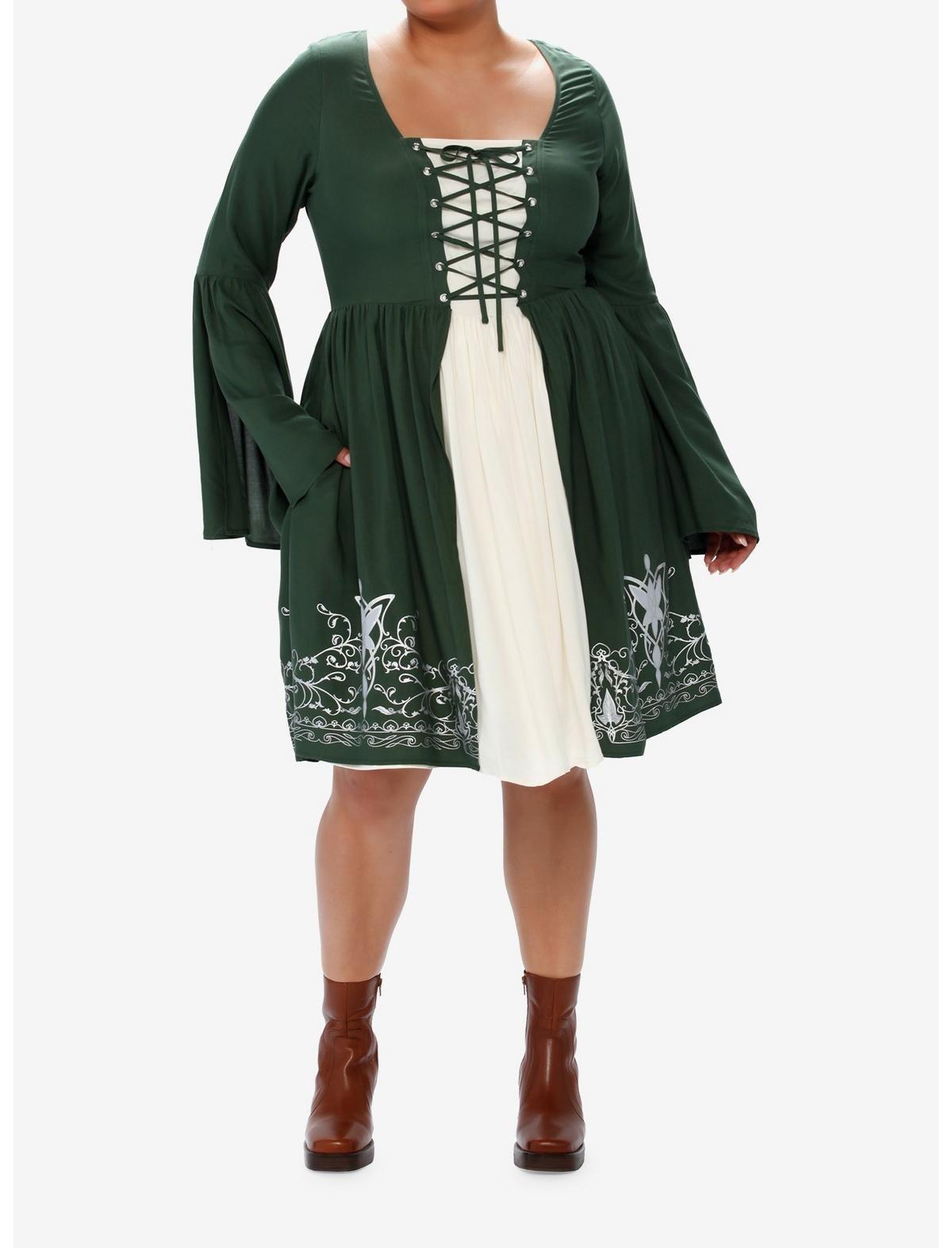 The Lord Of The Rings Elven Dress Plus Size, GREEN  WHITE, alternate