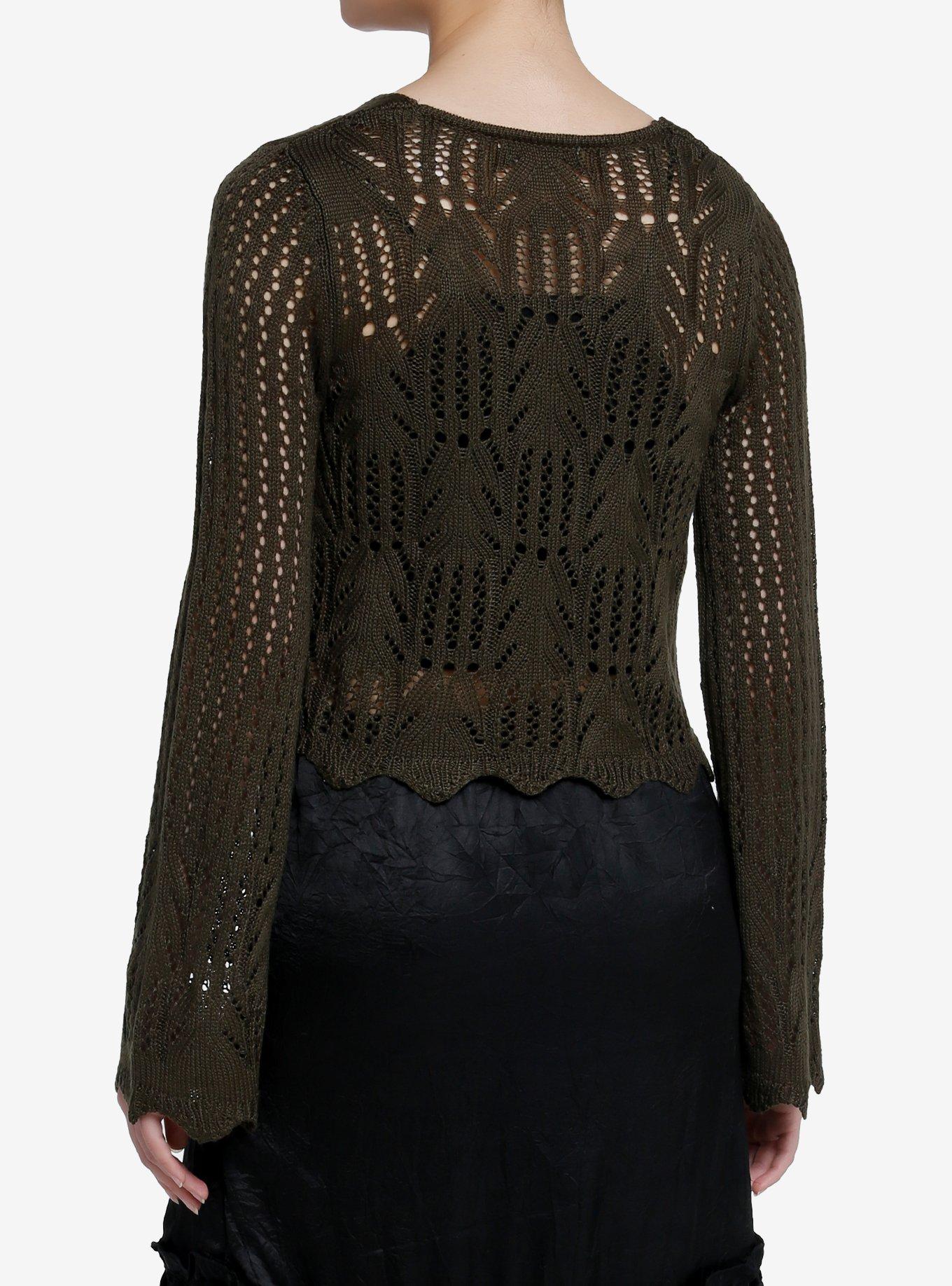 Thorn & Fable Olive Knit Girls Cardigan, FOREST GREEN, alternate
