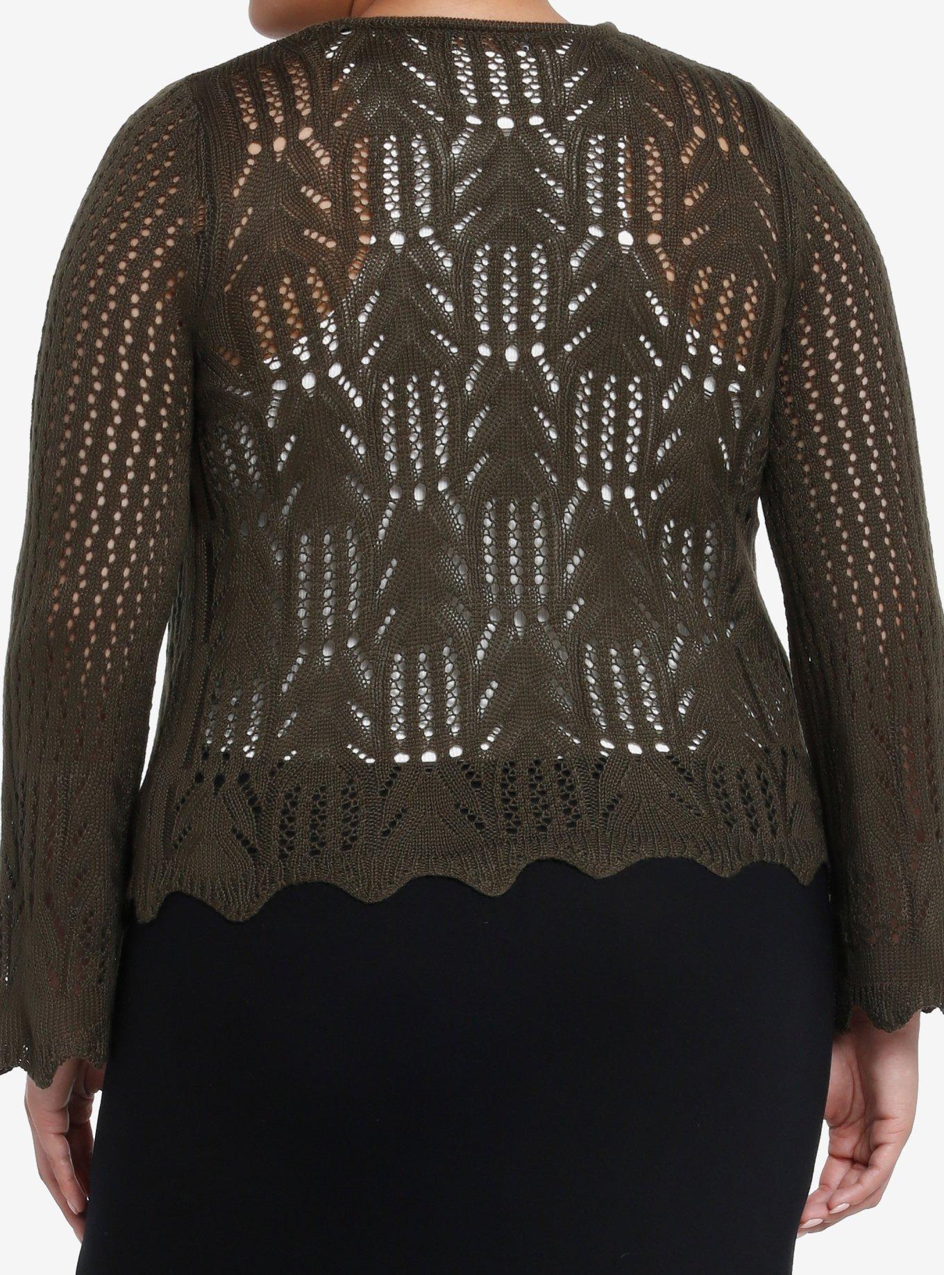 Thorn & Fable Olive Knit Girls Cardigan Plus Size, FOREST GREEN, alternate
