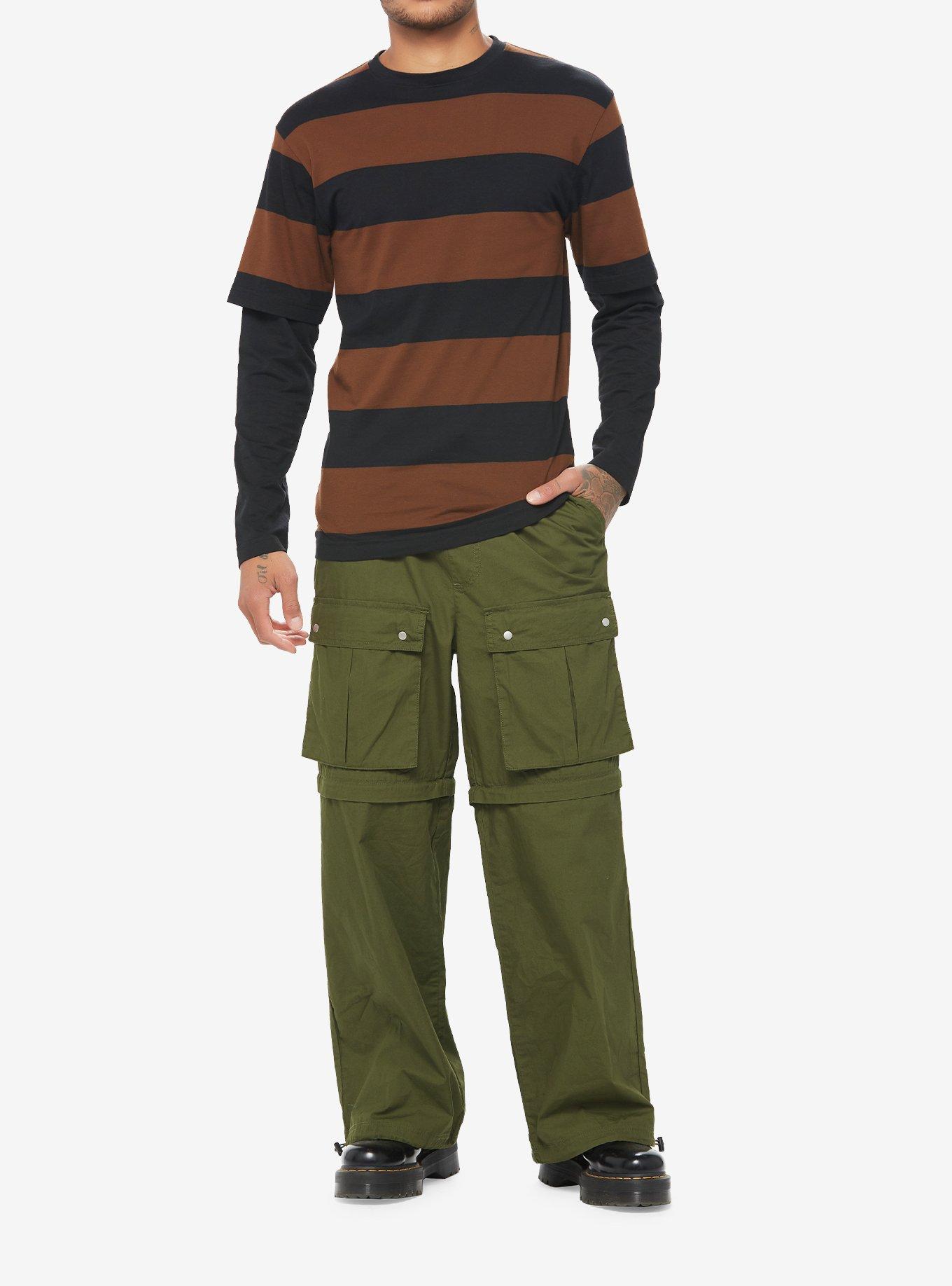 Black & Brown Stripe Twofer Long-Sleeve T-Shirt, BROWN, alternate