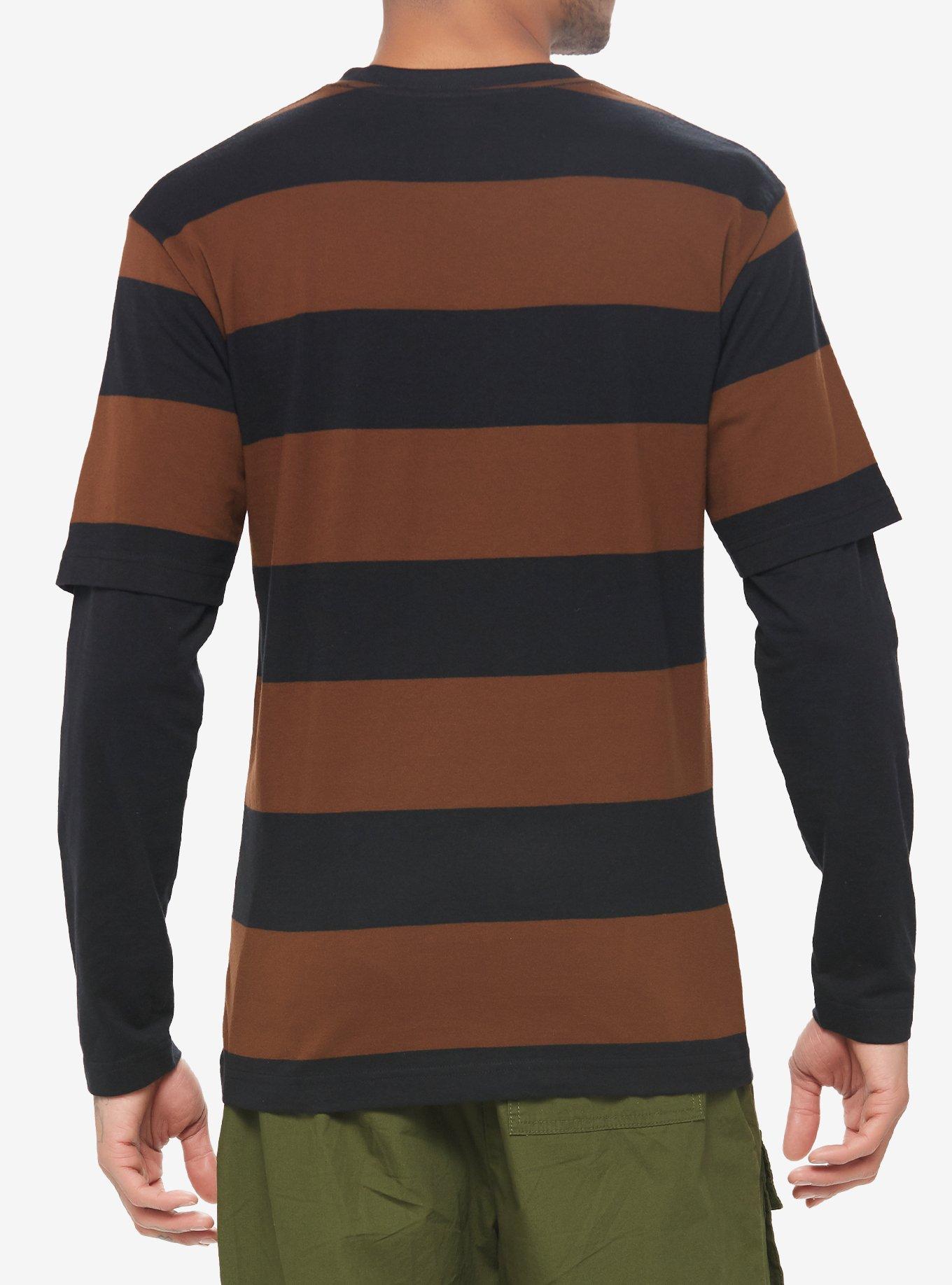 Black & Brown Stripe Twofer Long-Sleeve T-Shirt, BROWN, alternate