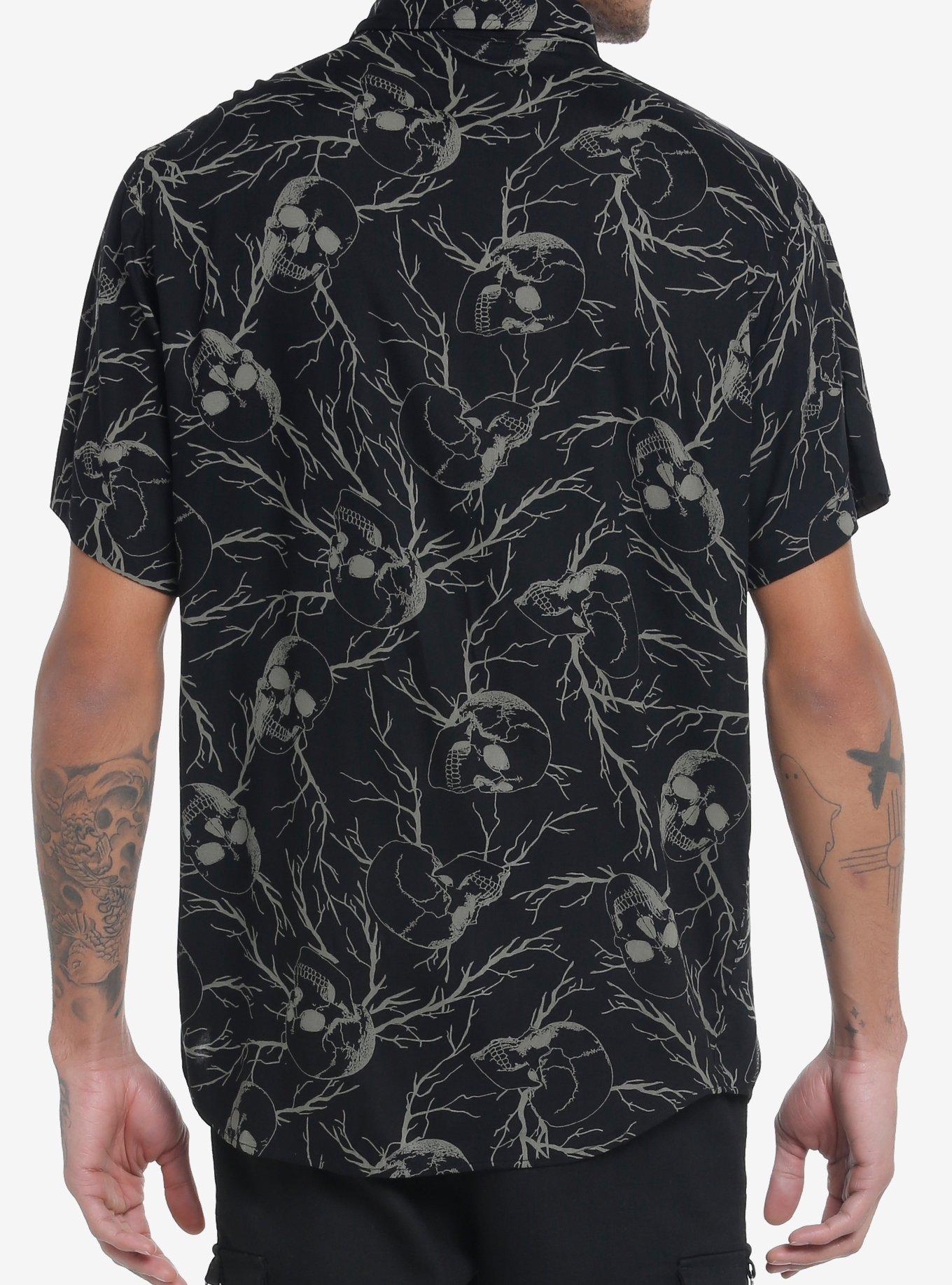 Skull Tree Branch Woven Button-Up, GREEN, alternate