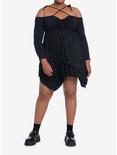 Thorn & Fable Black Hanky Hem Girls Cold Shoulder Dress Plus Size, BLACK, alternate
