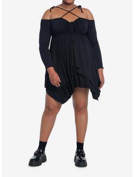 Plus Size Thorn & Fable Black Hanky Hem Girls Cold Shoulder Dress Plus Size, , hi-res