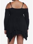 Thorn & Fable Black Hanky Hem Girls Cold Shoulder Dress Plus Size, BLACK, alternate
