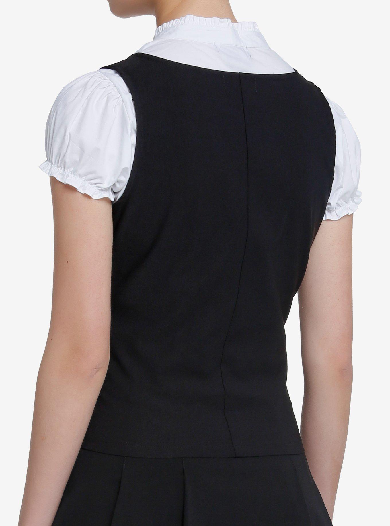 Social Collision Button Vest Twofer Girls Top, MULTI, alternate