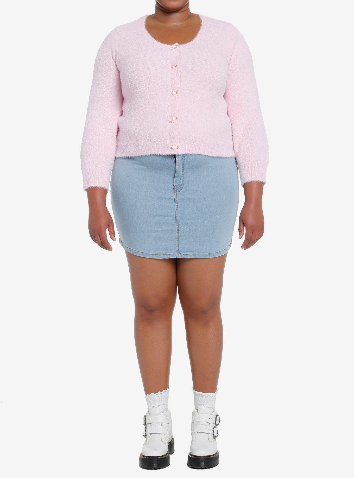 Sweet Society Pink Rose Fuzzy Cardigan Plus Size, PINK, alternate