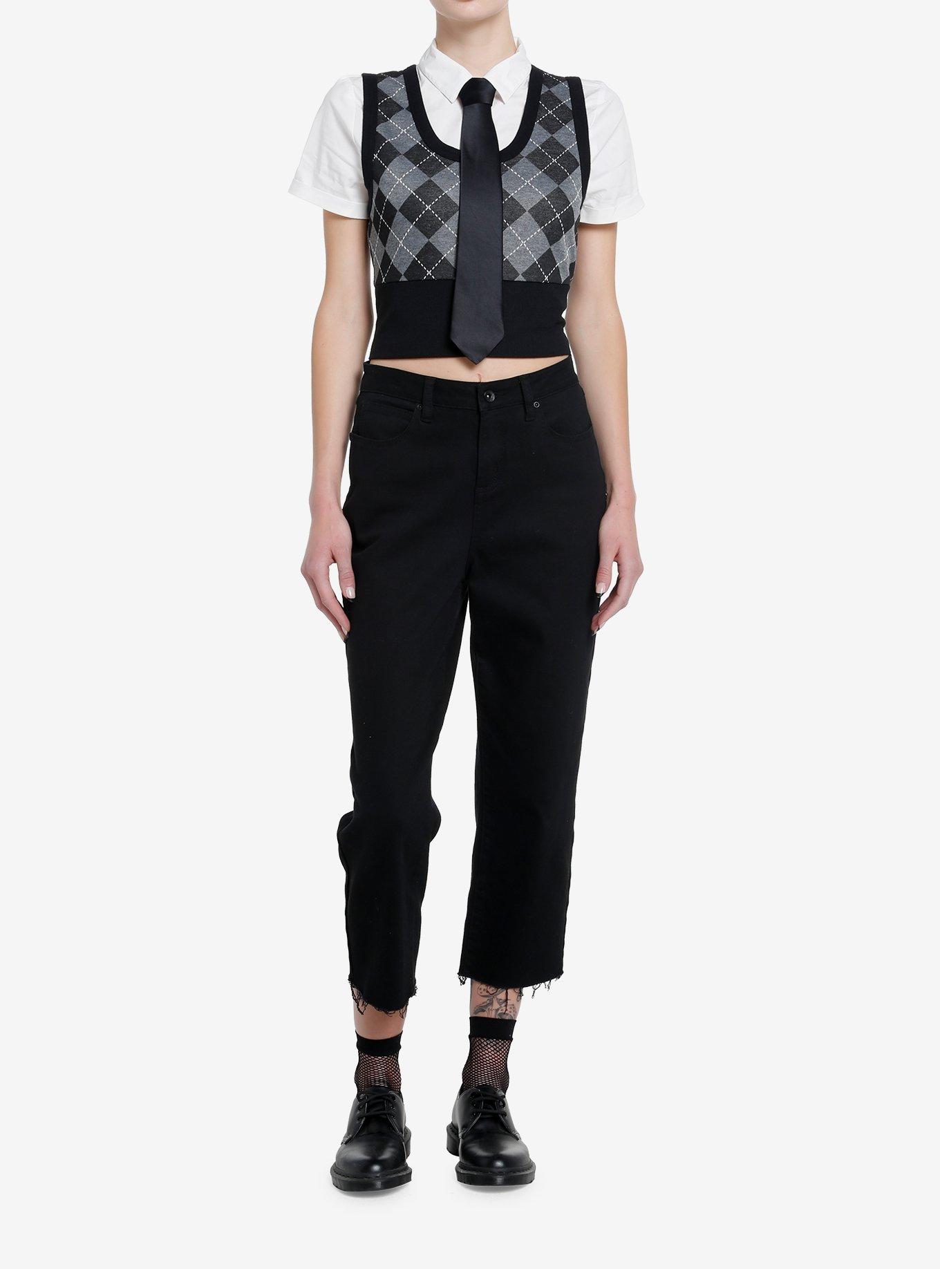 Social Collision Argyle Vest Girls Woven Twofer Top, , hi-res