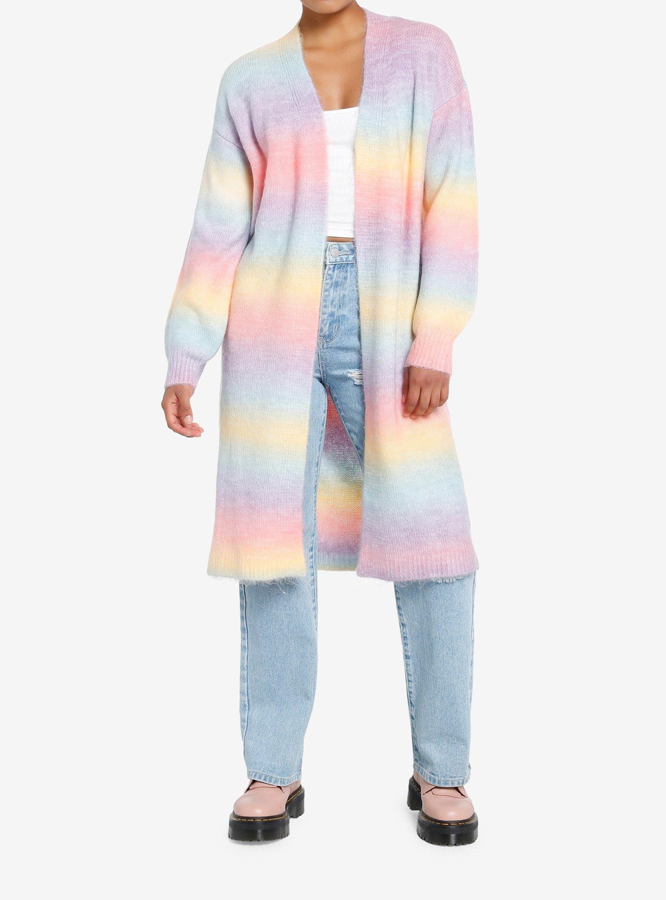 Sweet Society Pastel Rainbow Girls Long Cardigan, RAINBOW, alternate